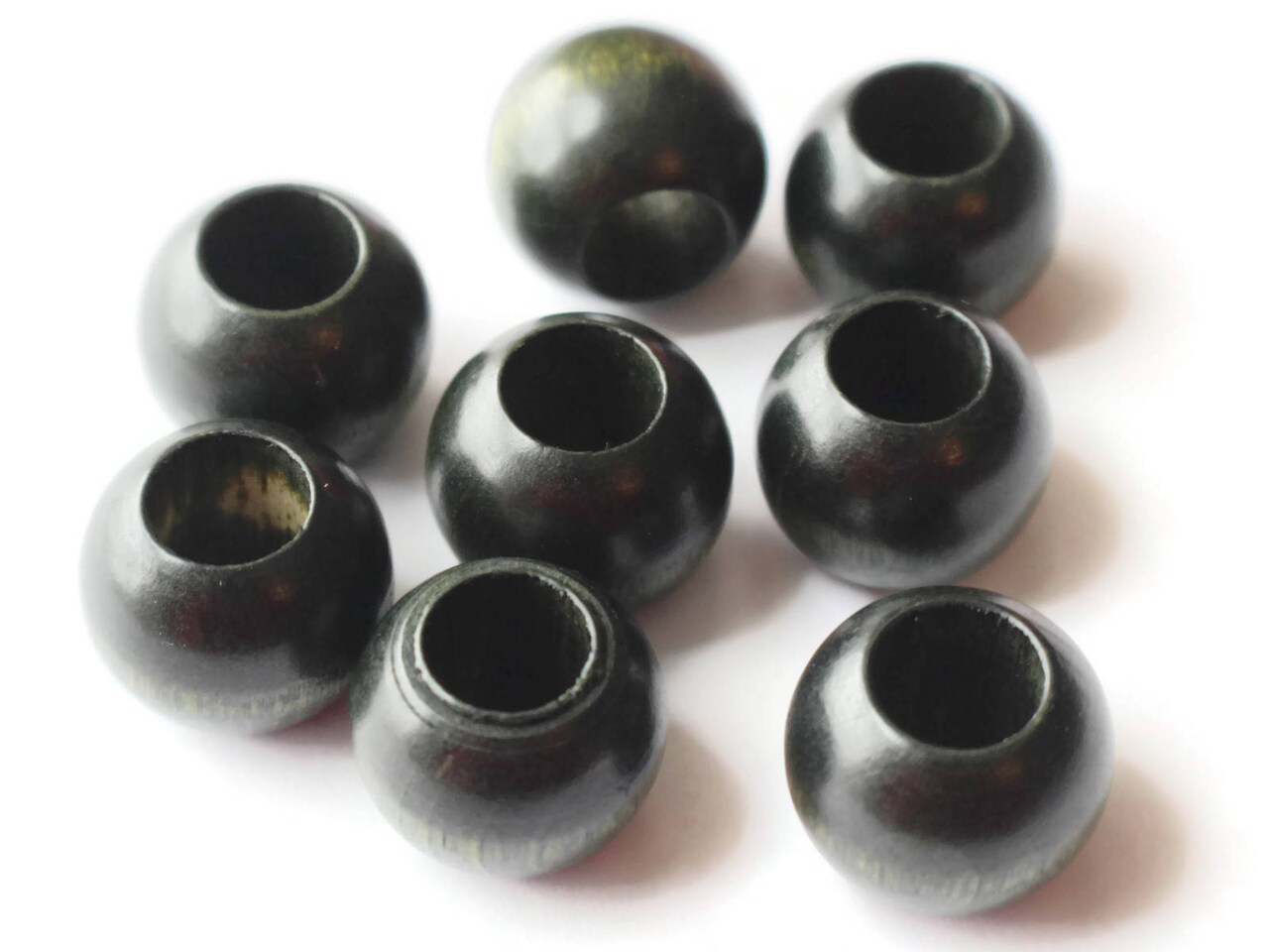 8 20mm Dark Green Wooden Large Hole Beads Round Wood Macrame Beads